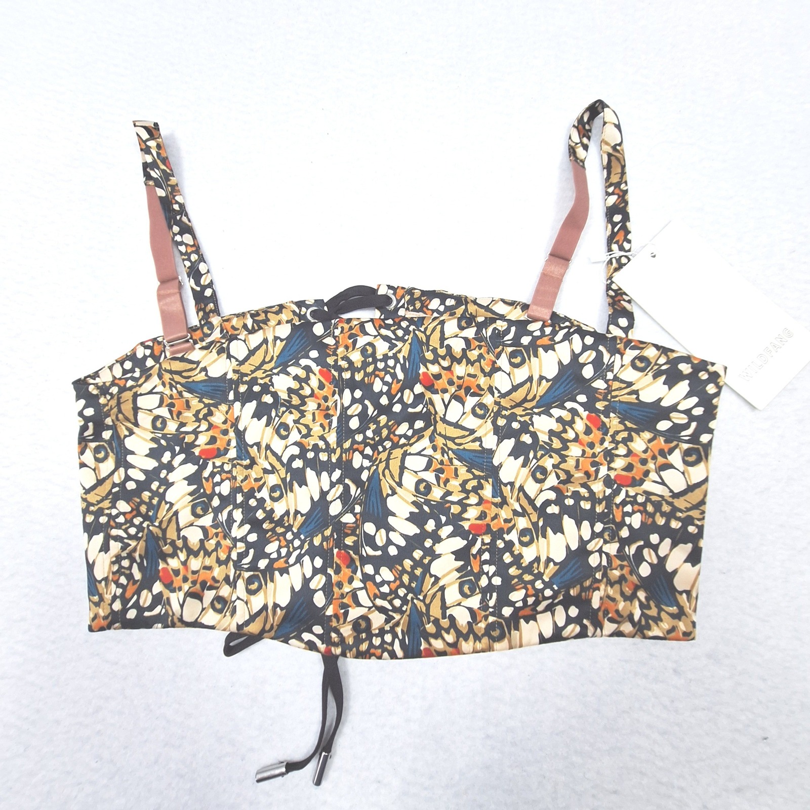 Wildfang Empower 6-Way Corset Top Womens Large Butterfly Print Lace Up Fairy